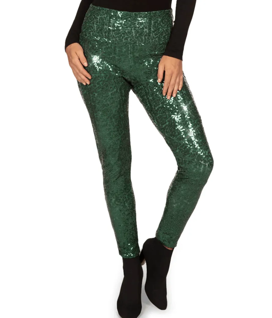 Dark Green Sequin High Waisted Leggings