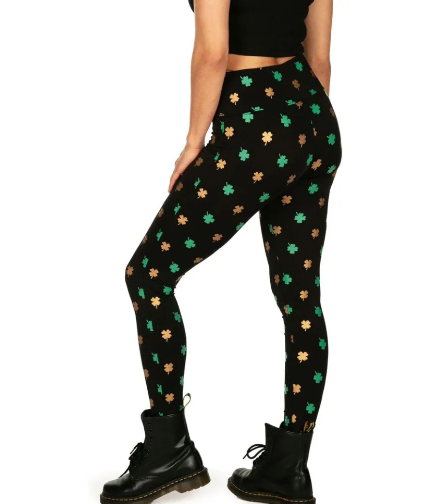 Gold Foil Clover High Waisted Leggings