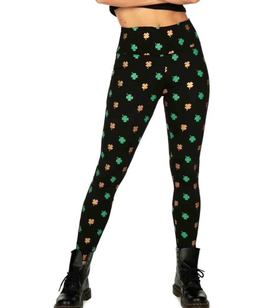 Gold Foil Clover High Waisted Leggings