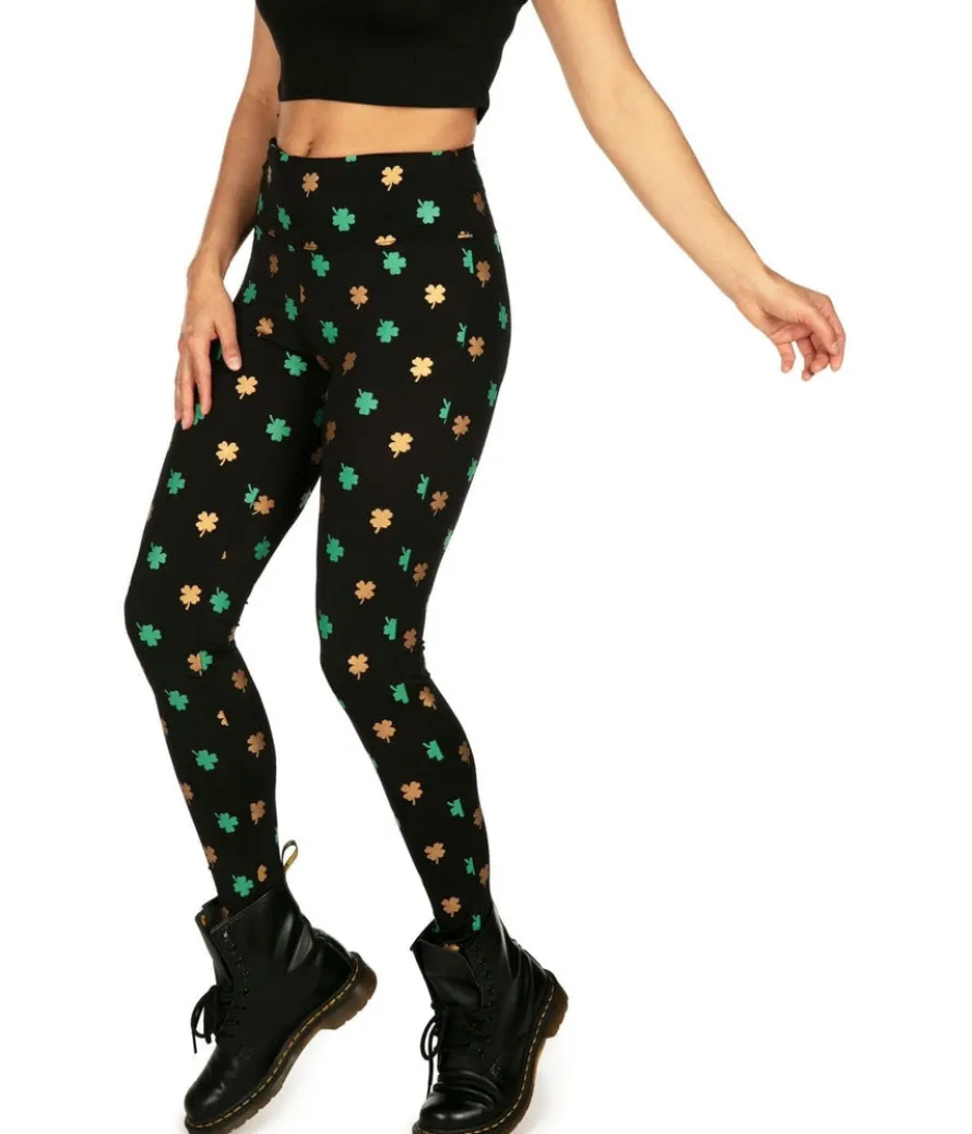 Gold Foil Clover High Waisted Leggings