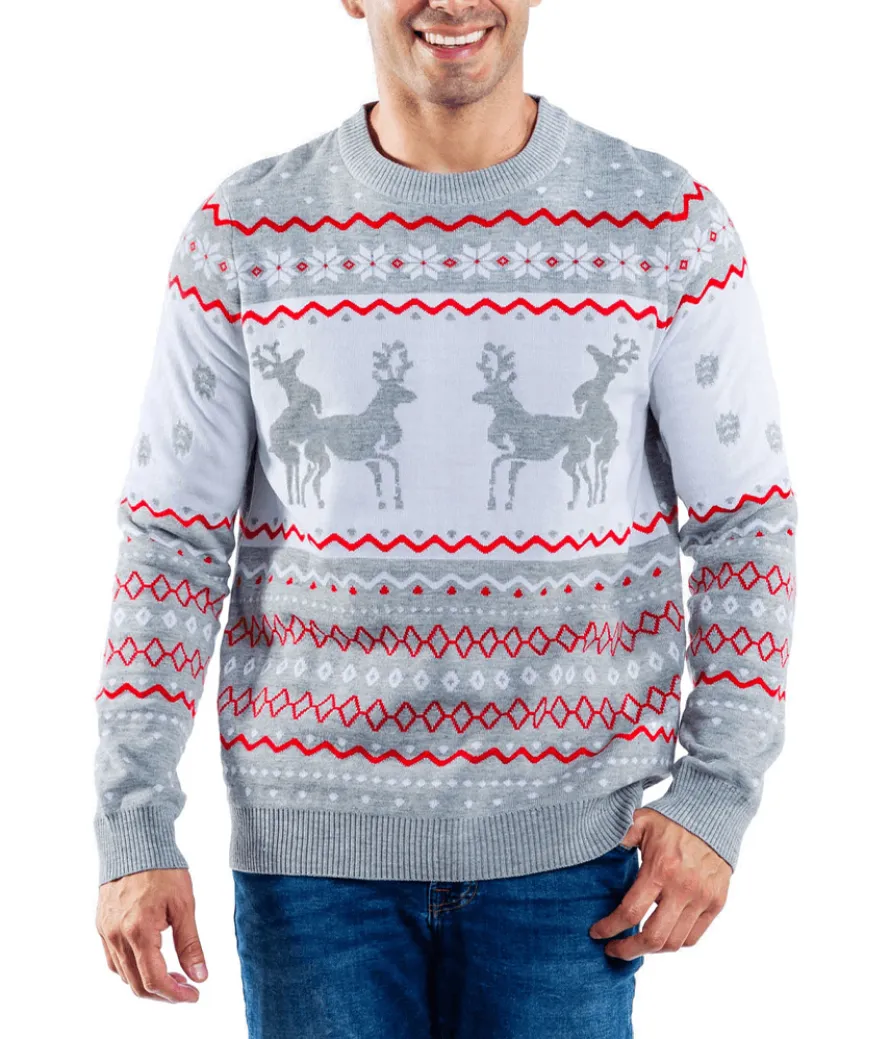 Men's Grey Humping Reindeer Ugly Christmas Sweater