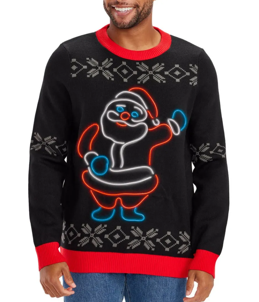 Men's Ho Ho Hello Neon LED Light Up Ugly Christmas Sweater