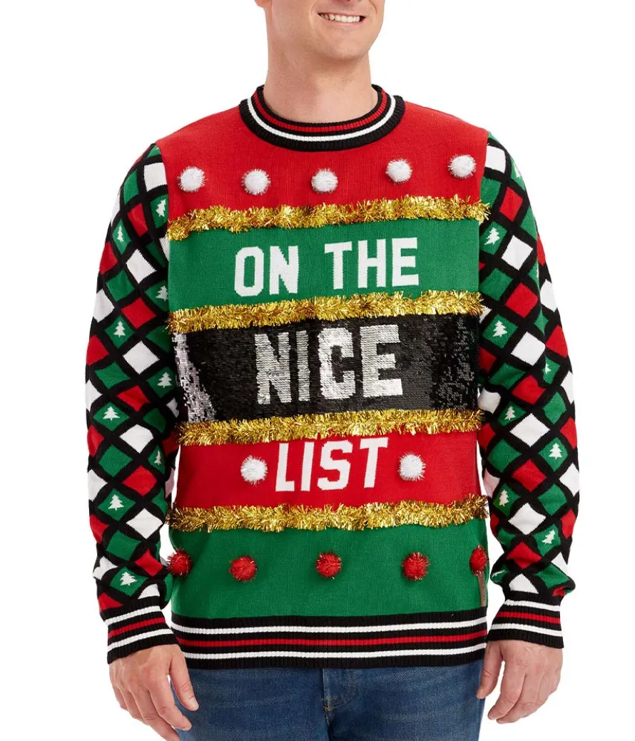 Men's Naughty or Nice Reversible Sequin Ugly Christmas Sweater