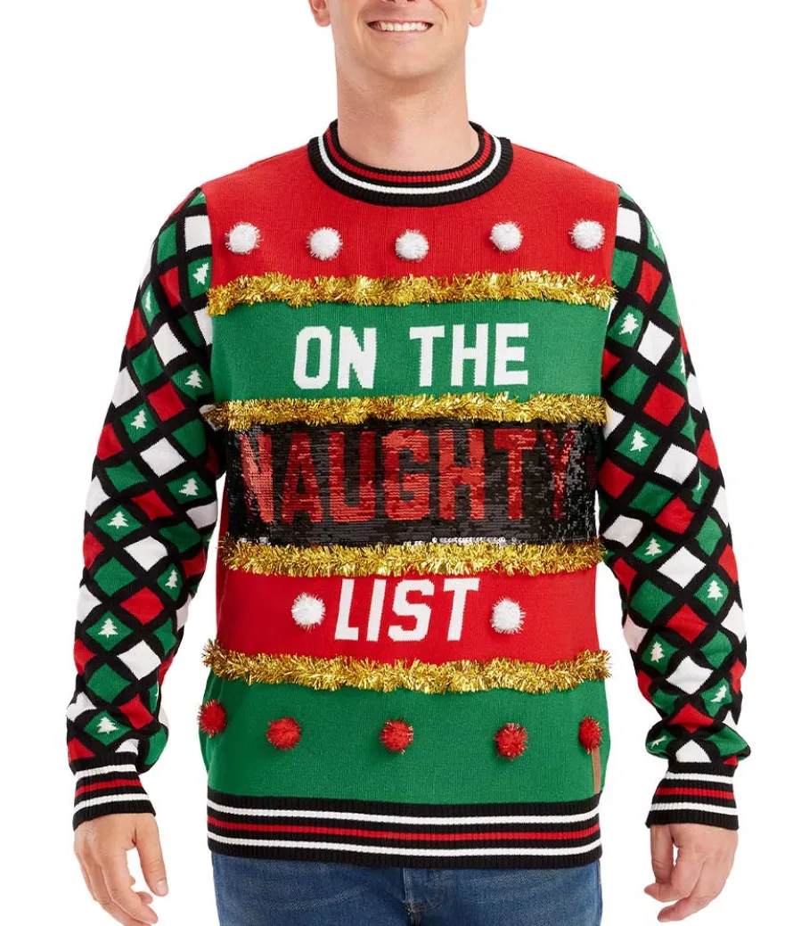 Men's Naughty or Nice Reversible Sequin Ugly Christmas Sweater
