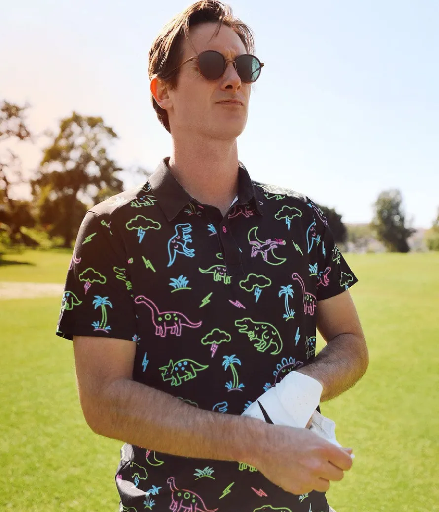 Men's Neon Dinosaur Golf Polo