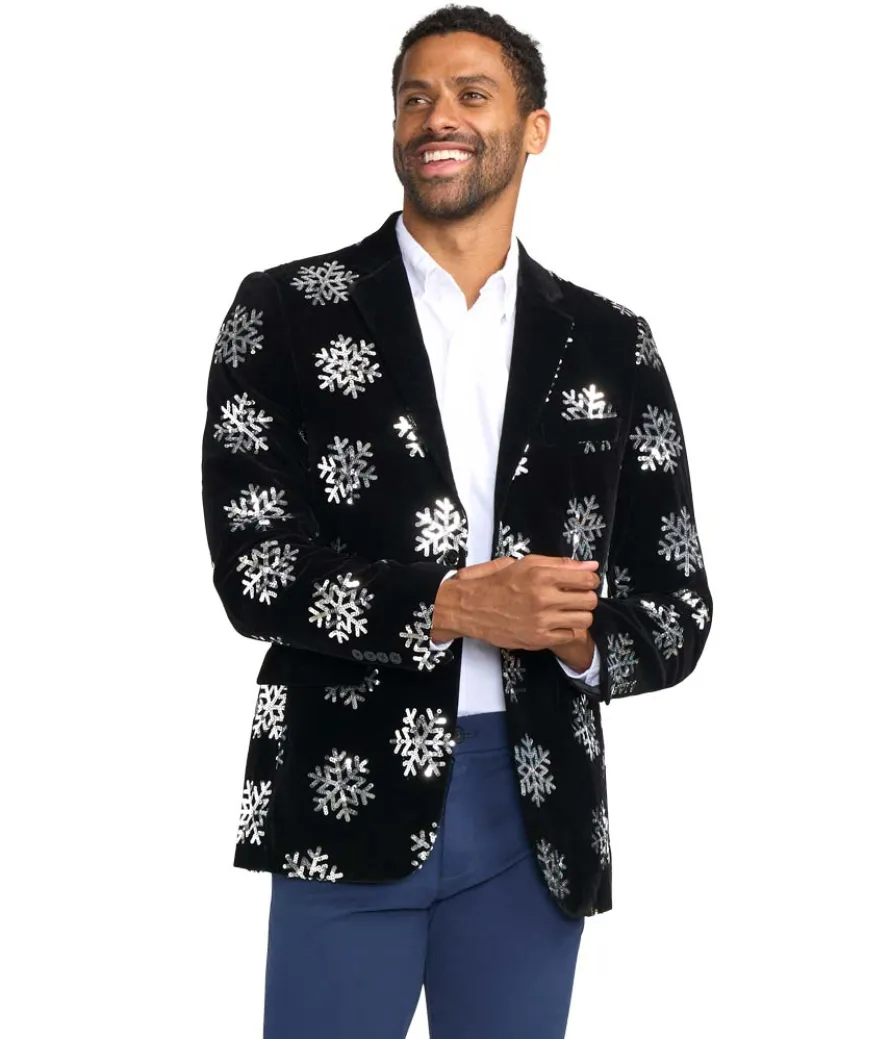Men's Sequined Snowflake Velvet Blazer