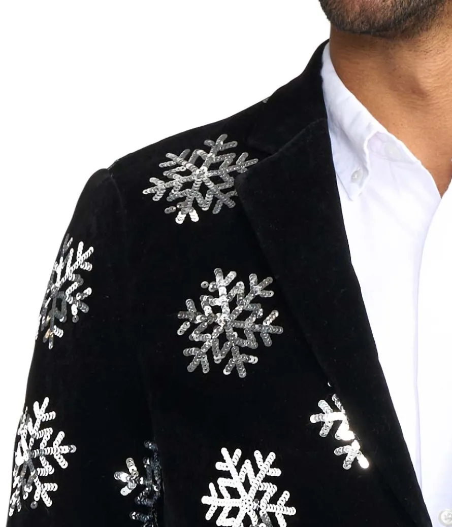 Men's Sequined Snowflake Velvet Blazer