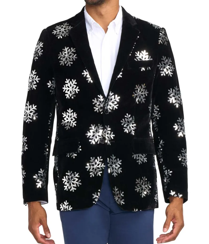 Men's Sequined Snowflake Velvet Blazer