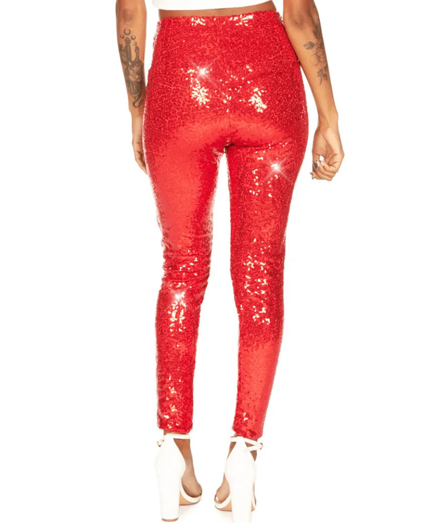 Red Sequin High Waisted Leggings