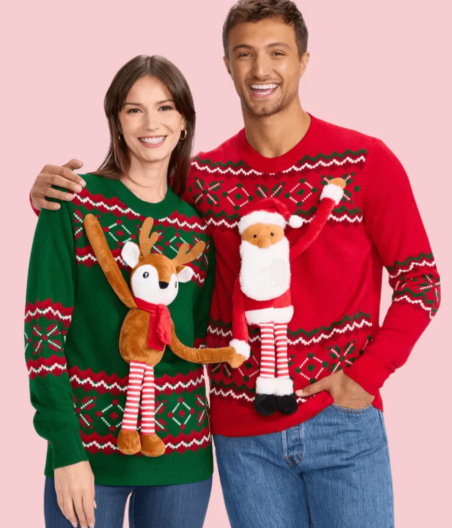 Reindeer & Santa Magnetic Duo Ugly Christmas Sweaters (Unisex)