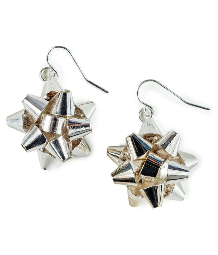 Silver Gift Bow Earrings