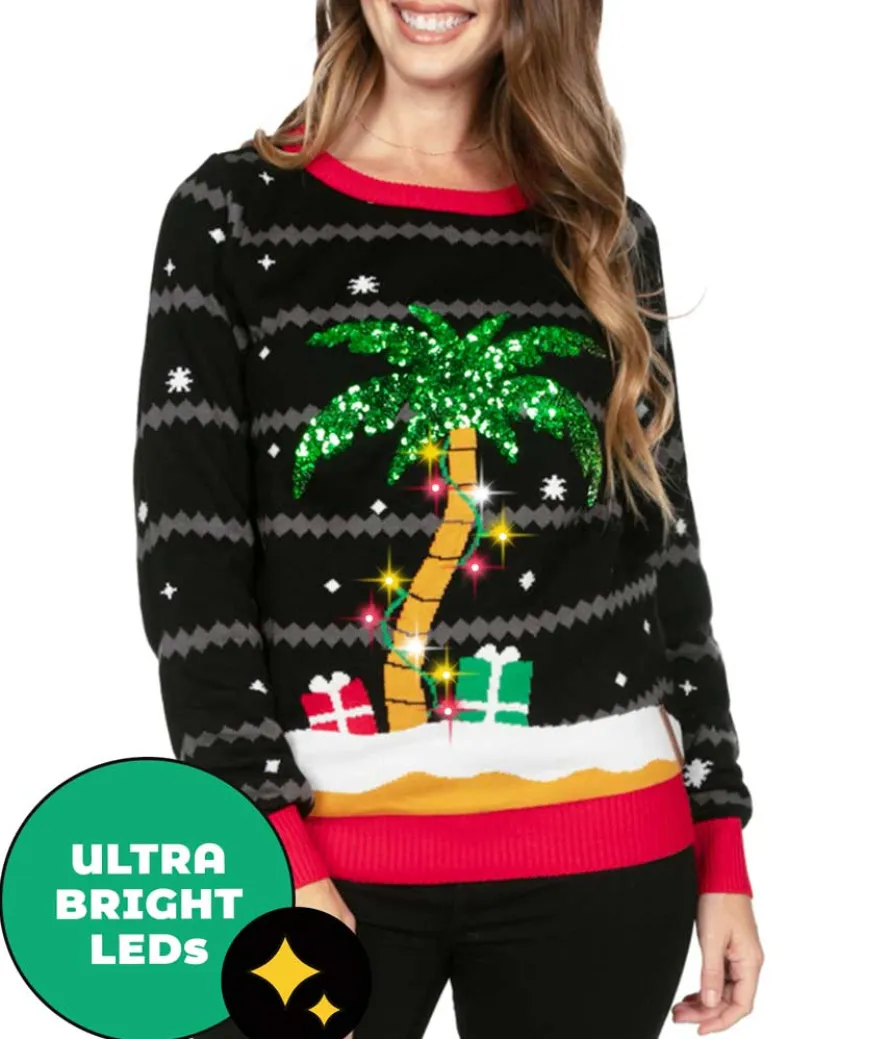 Women’s All Is Palm All Is Bright Light Up Ugly Christmas Sweater