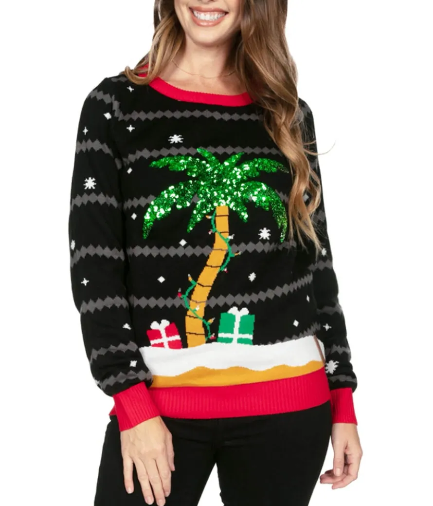 Women’s All Is Palm All Is Bright Light Up Ugly Christmas Sweater