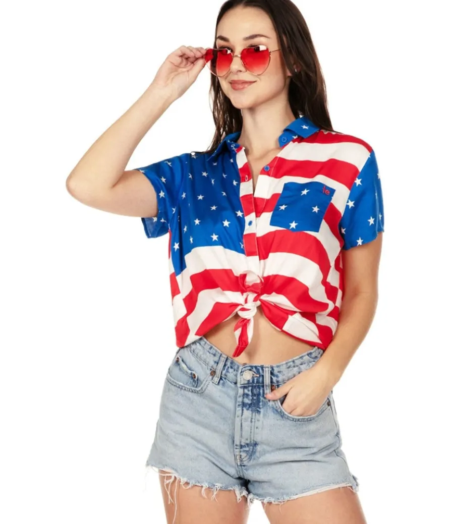 Women's American Flag Button Down Shirt