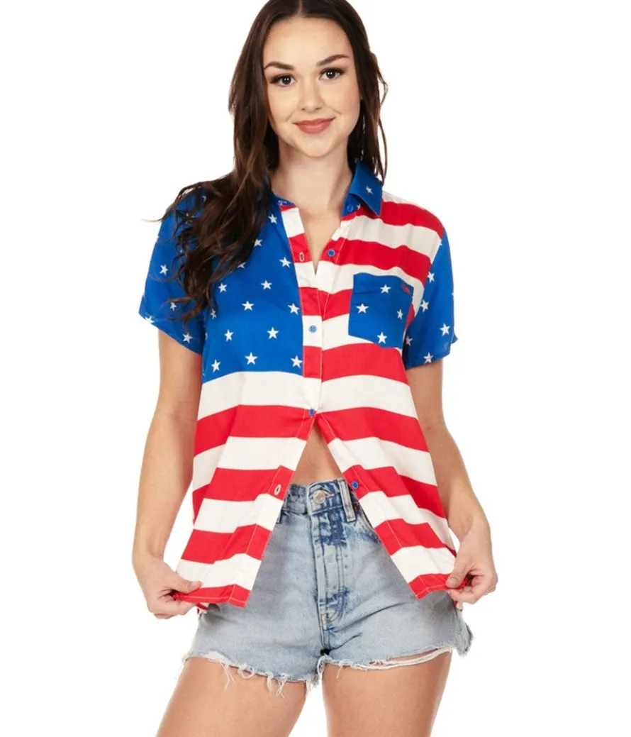 Women's American Flag Button Down Shirt