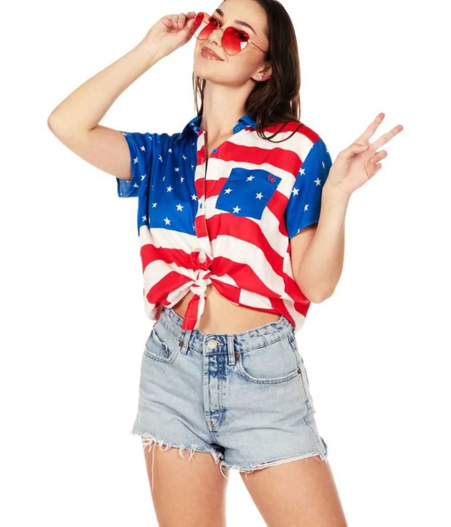 Women's American Flag Button Down Shirt