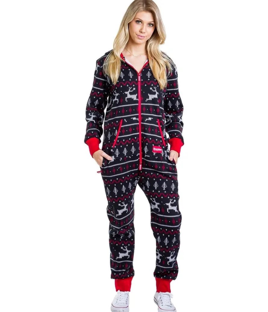 Women's Black and Red Fair Isle Jumpsuit