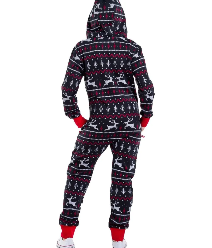 Women's Black and Red Fair Isle Jumpsuit