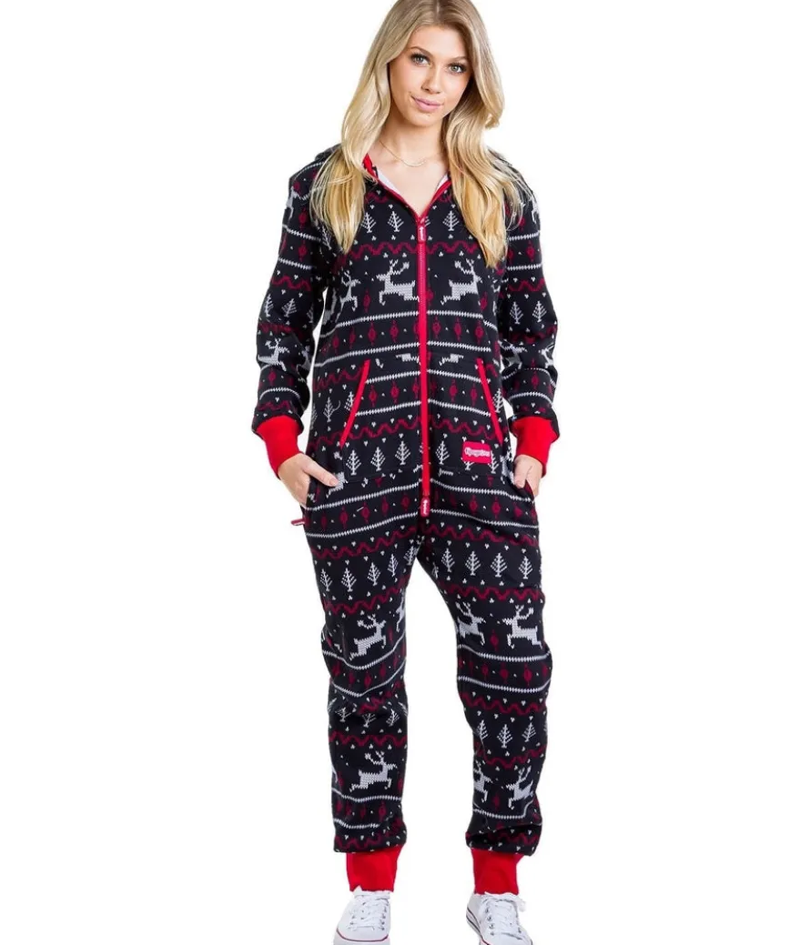 Women's Black and Red Fair Isle Jumpsuit