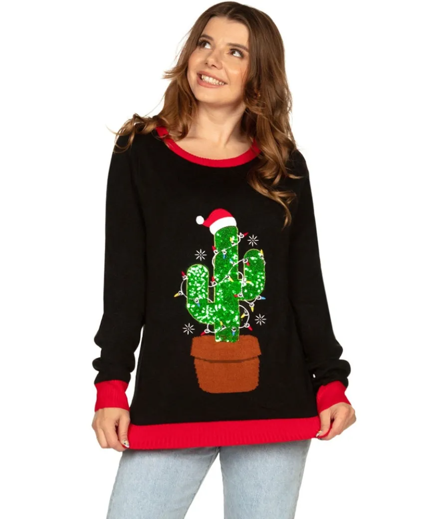 Women's Cactus Tree Light Up Ugly Christmas Sweater