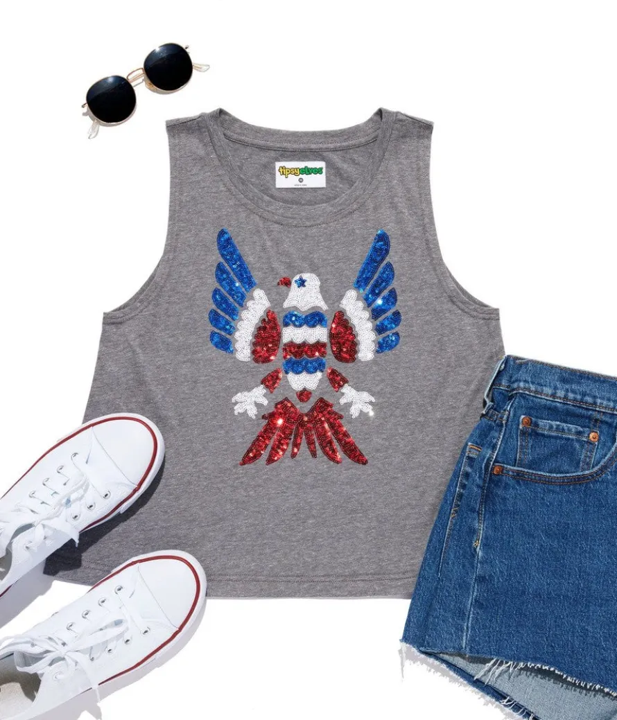Women's Freedom Flies Sequin Cropped Tank Top
