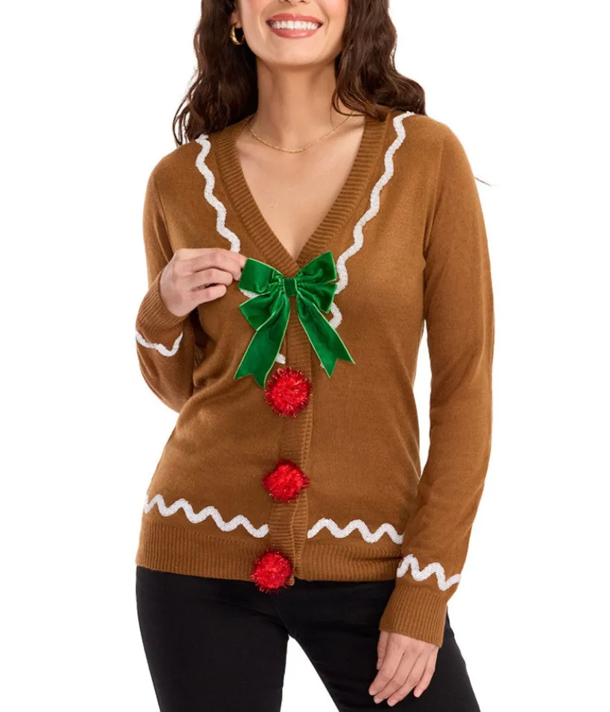 Women's Gingerbread Man Ugly Christmas Cardigan Sweater