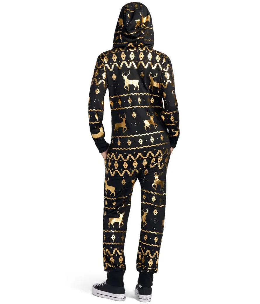 Women's Gold Foil Fair Isle Reindeer Jumpsuit