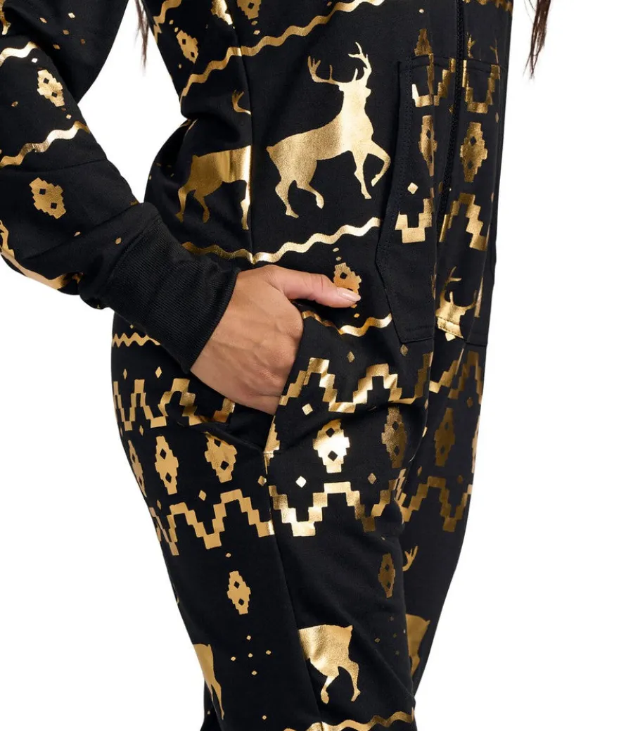 Women's Gold Foil Fair Isle Reindeer Jumpsuit
