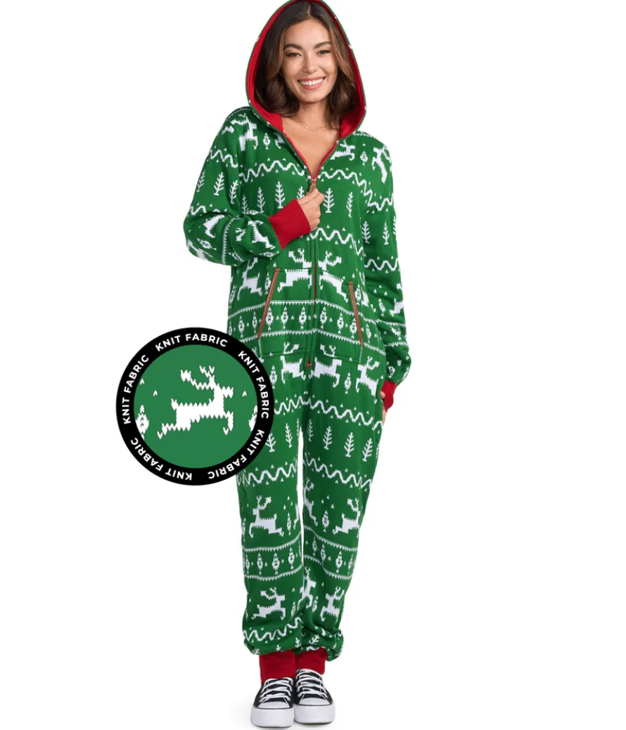 Women's Green Fair Isle Knit Jumpsuit