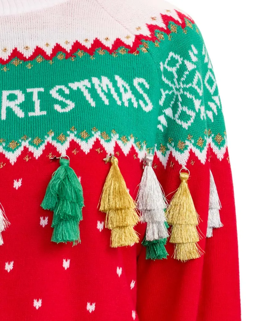 Women's Merry Christmas Tassel Turtleneck Cropped Sweater