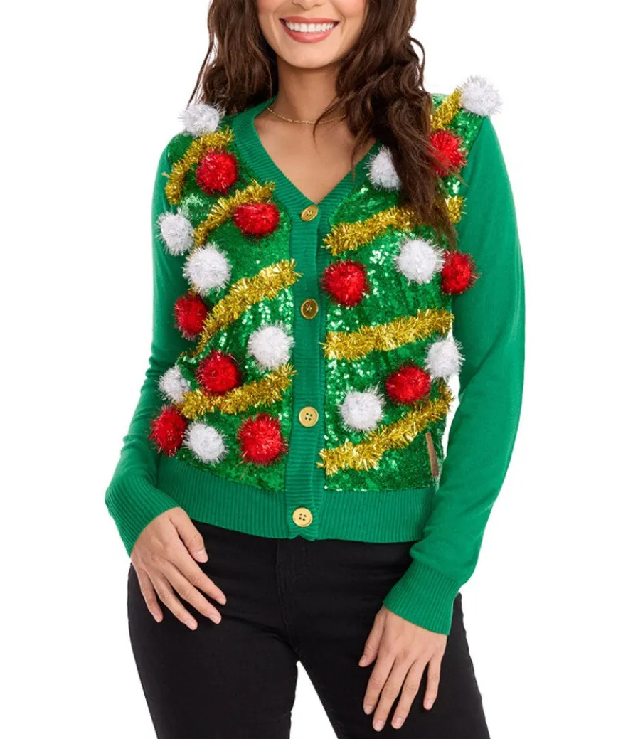Women's Pom Party Ugly Christmas Cardigan Sweater