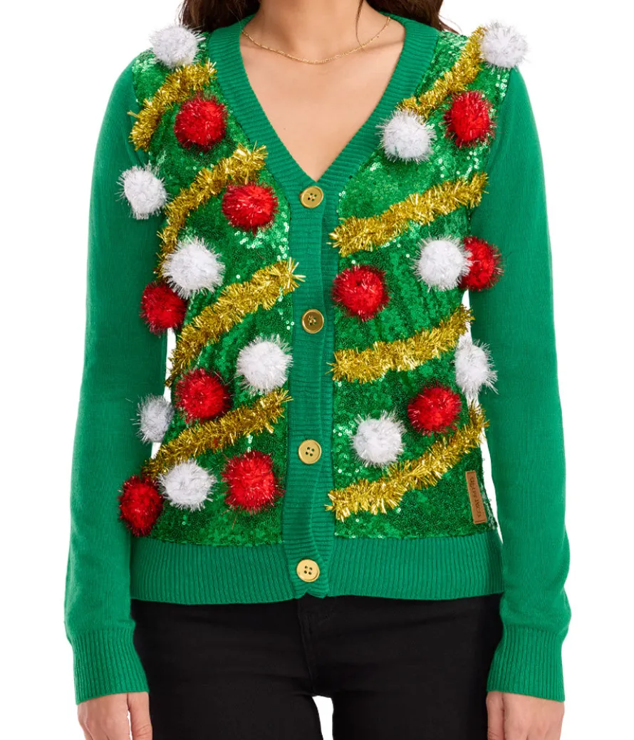 Women's Pom Party Ugly Christmas Cardigan Sweater