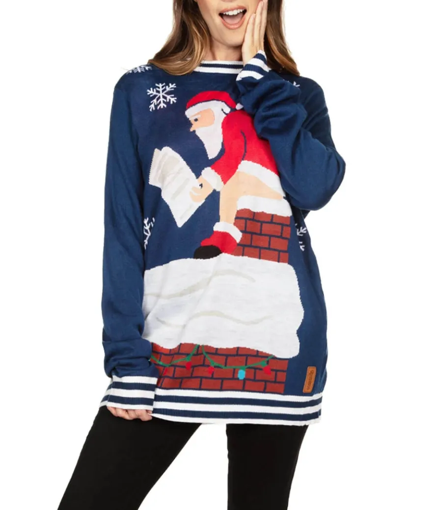 Women's Santa's Log On Fire Oversized Christmas Sweater