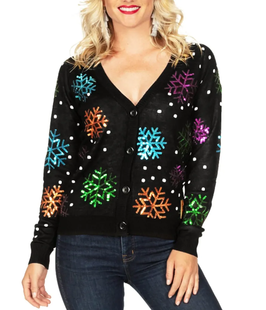 Women's Sequin Snowfall Ugly Christmas Cardigan Sweater