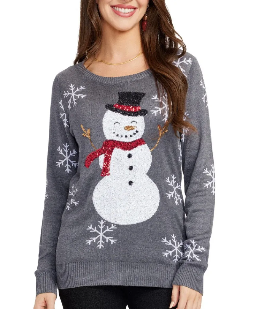 Women's Sequined Snow Day Ugly Christmas Sweater