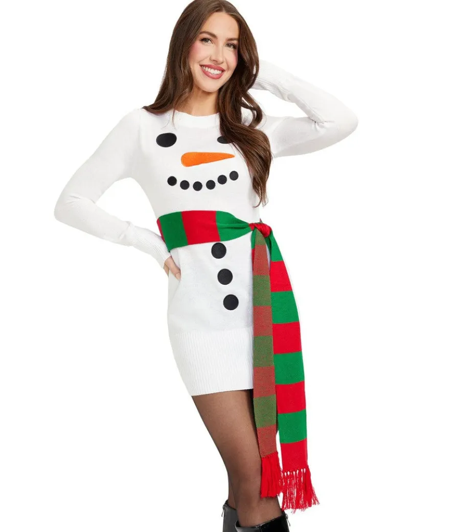 Women's Snowman Scarf Sweater Dress